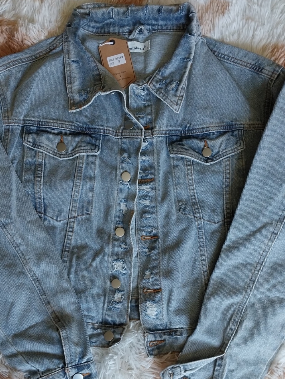 Light Blue Distressed Denim Jacket - Women's Jean Jacket - Picture 1 of 4